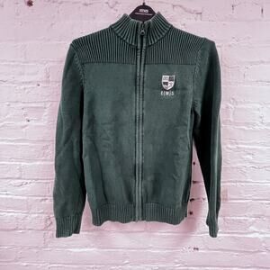 Lands End Green Cable Knit Zip Cardigan Mens Small